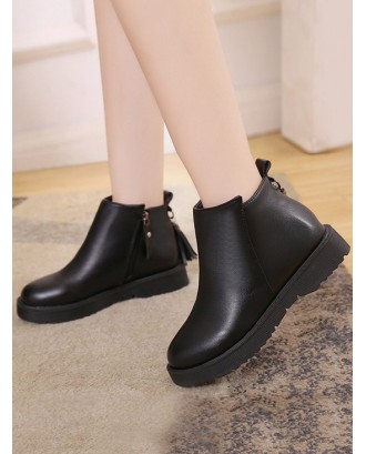 Tassel PU Leather Ankle Bootes - Black Eu 38