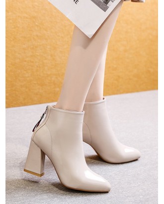 Plain Pointed Toe High Heel Short Boots - Warm White Eu 37