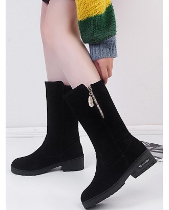 Feather Pull Suede Mid Calf Boots - Black Eu 38