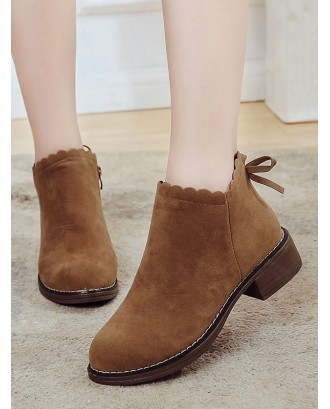 Chunky Heel Bowknot Embellished Suede Ankle Boot - Camel Brown Eu 39