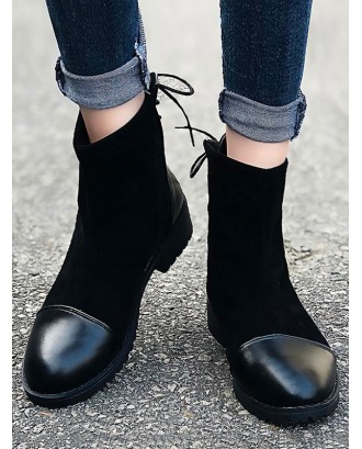 PU Leather Panel Tie Back Ankle Boots - Black Eu 39