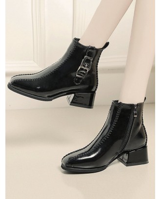 Dual Buckle Mid Heel Ankle Boots - Black Eu 38