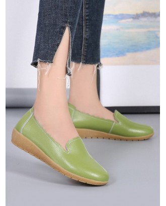 Leather Plus Size Slip-on Casual Shoes - Green Eu 39