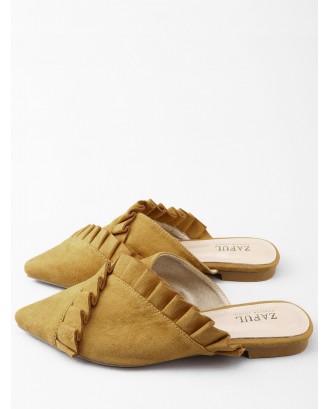 Asymmetric Ruffles Pointed Toe Mules Shoes - Bee Yellow 37