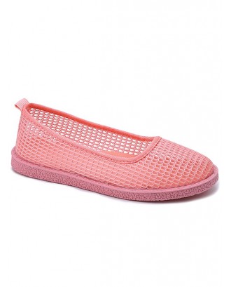 Mesh Flat Heel Slip On Casual Shoes - Light Pink 35