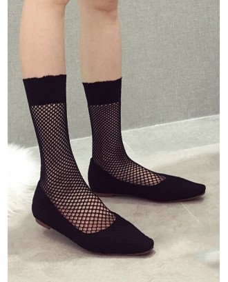 Fish Net Mid Calf Flat Sock Boots - Black Eu 37