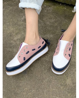 Color Block Tassel Accent Flat Shoes - Pink Eu 37