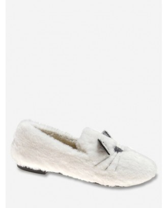 Kitty Print Faux Fur Loafers Flats - White Eu 37