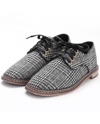 Cork Heel Checked Casual Shoes - Black 36
