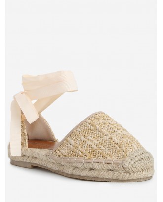 Straw Lace Up Espadrille Fisherman Sandals - Apricot 38