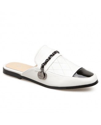 Chains Flat Mules Shoes - White 39