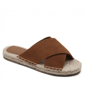 Whipstitch Cross Casual Slippers - Brown 36