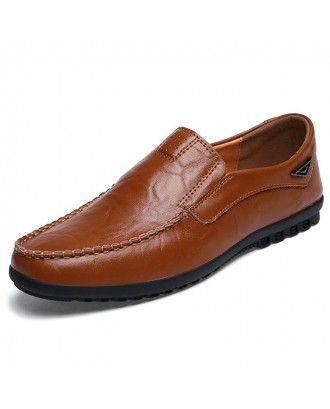 Men's Casual Leather Flat Shoes - Brown Eu 39