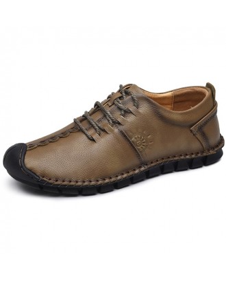 Stylish Flat Soft Men Lace-up Casual Leather Shoes - Dark Khaki 44