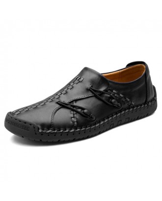 Stylish Casual Leather Leisure Comfortable Flat Shoes for Men - Black Eu 41