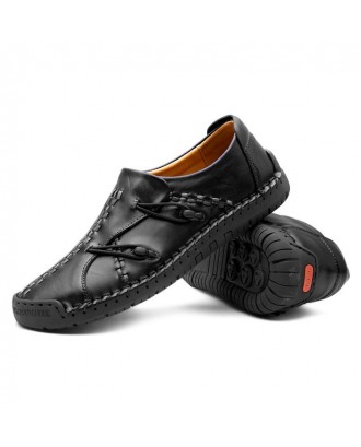 Stylish Casual Leather Leisure Comfortable Flat Shoes for Men - Black Eu 41