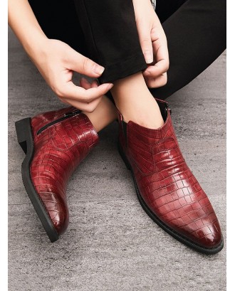 Snakeskin Embossed Pointed Toe Chelsea Boots - Red Eu 38