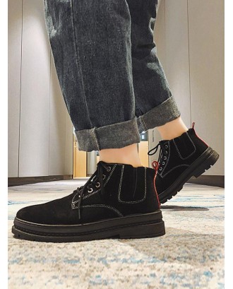 Solid Color Suede Vintage Short Boots - Black Eu 41