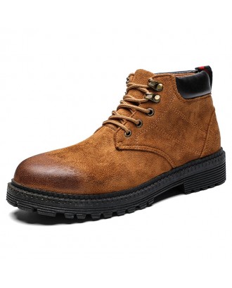 Men Lace-up Boots Solid Color Comfortable Warm Shoes - Tiger Orange Eu 39