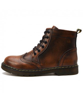 Men Warm Comfortable Boots High-top Lace-up Durable - Light Brown Eu 44