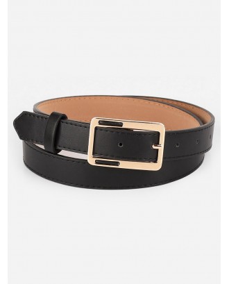 Alloy Geometric Buckle Faux Leather Belt - Black