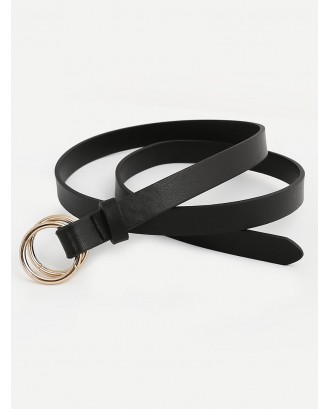 Adjustable Buckle Faux Leather Skinny Belt - Black