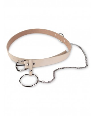 Chain Ring Pin Buckle PU Belt - Khaki