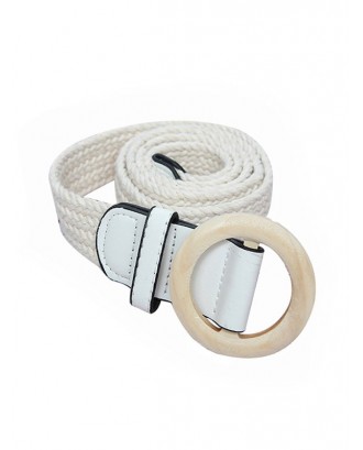 Wide Crochet Braid Round Buckle Belt - Crystal Cream