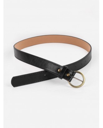 Golden Buckle Faux Leather Casual Belt - Black