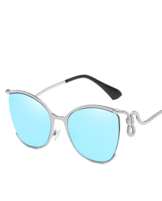 Women Oval Metal Sunglasses Women Fashion Glasses Brand Designer Retro Vintage Sunglasses - Blue