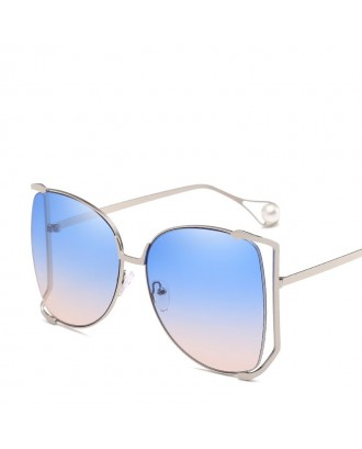 Women Oval Pearl Sunglasses Women Fashion Glasses Brand Designer Retro Vintage Sunglasses - Blue
