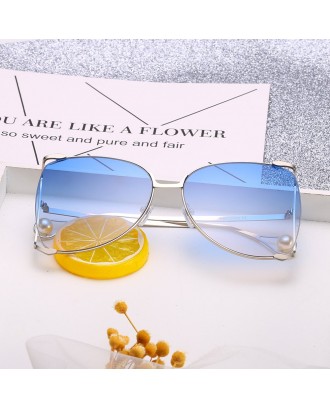 Women Oval Pearl Sunglasses Women Fashion Glasses Brand Designer Retro Vintage Sunglasses - Blue