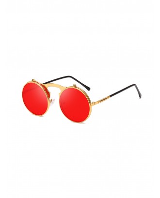 Metal Frame Flip Round Sunglasses - Lava Red