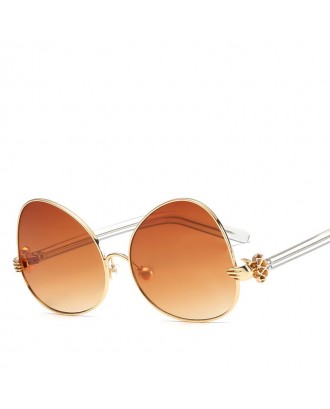 Oval Sunglasses Retro BlingBling Glasses Brand Designer Retro Vintage Sunglasses - Brown