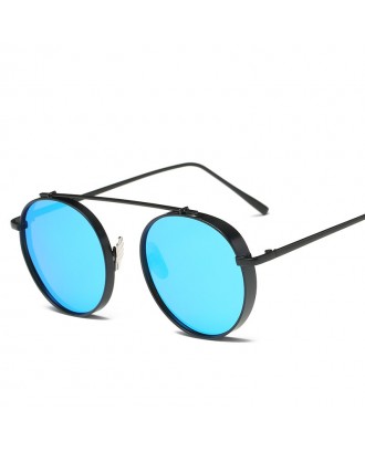 Round Metal Sunglasses Steampunk Men Women Fashion Glasses Brand Designer Retro Vintage Sunglasses UV400 - Royal Blue