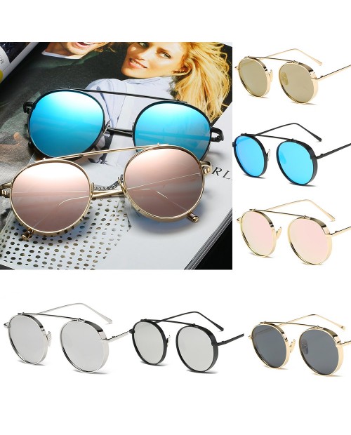 Round Metal Sunglasses Steampunk Men Women Fashion Glasses Brand Designer Retro Vintage Sunglasses UV400 - Black