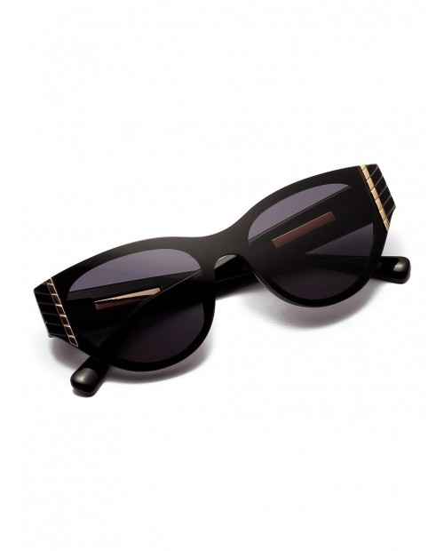 Geometric Rivet Vintage Catty Eye Sunglasses - Black