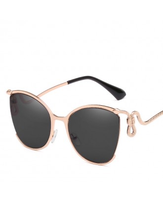 Women Oval Metal Sunglasses Women Fashion Glasses Brand Designer Retro Vintage Sunglasses - Black